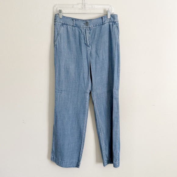 Talbots Pants - TALBOTS Women’s Blue Chambray Wide Leg Pants Lyocell Cotton Pockets Sz 4 Petite